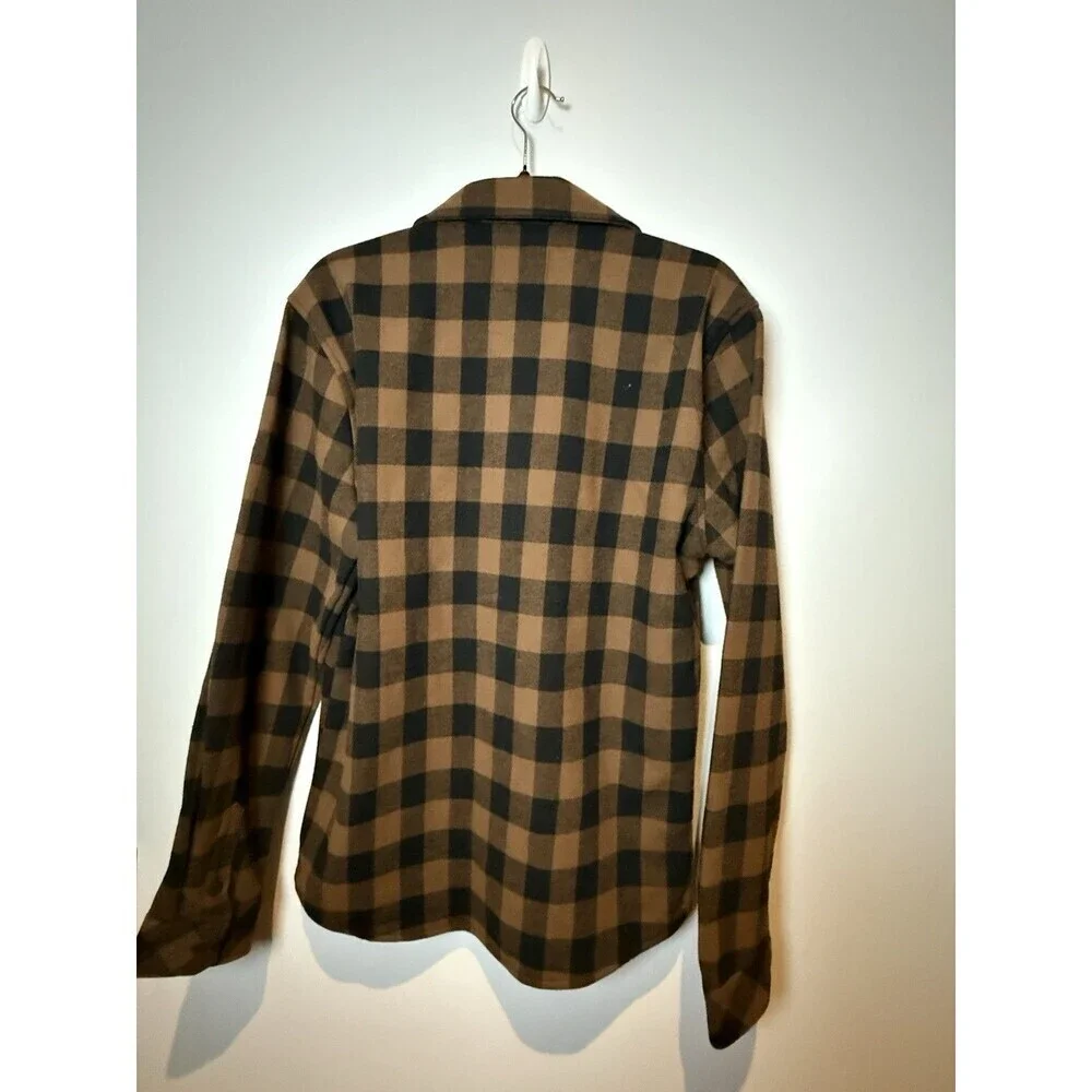 Nomad Cozy Thermal Lined Flannel Mens Medium Brown Black Shirt Shacket Button Up